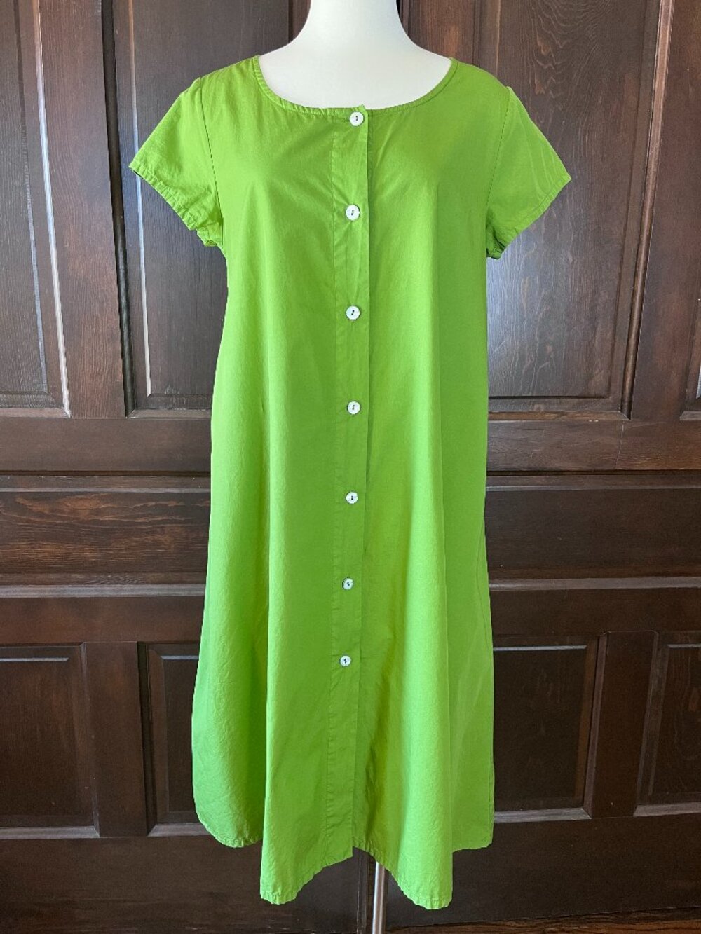 Bryn Walker Organic Cotton Winsor Dress Green Button Front Midi Made in USA XXS